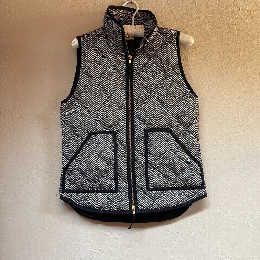 J. Crew Factory Womens Black Herringbone Quilted Puffer Vest Lined 02533